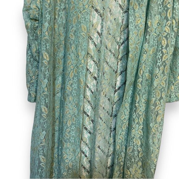 Eve & Maddie Cardigan Sweater Women's Large Turquoise Blue Gold Lace Boho Casual - Picture 11 of 15